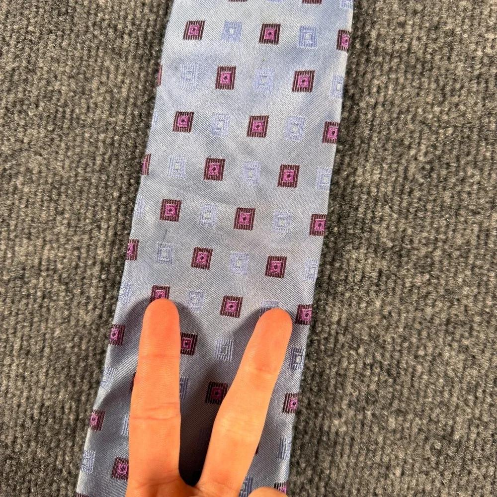 Canali Tie Blue Jacquard Geometric Squares Modern Luxury 3.75